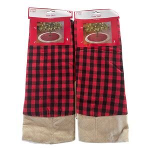 New 2 Pack Christmas Tree Skirt Plaid Checker Red Black Buffalo Plaid 38 Inches